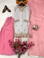 Eshaal Premium Fendy Silk Sequin Embroidered Kurti Palazzo Set with Organza Silk Dupatta