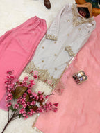 Eshaal Premium Fendy Silk Sequin Embroidered Kurti Palazzo Set with Organza Silk Dupatta