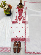 Elegant Ethnic Rayon Cotton Thread Work Suit Set