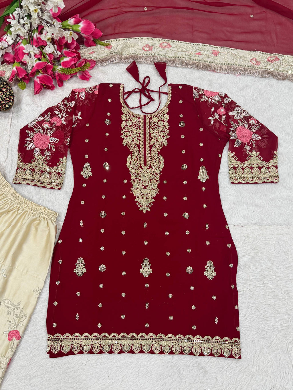 Elegant Embroidered Patiala Salwar Kameez with Georgette Dupatta Set