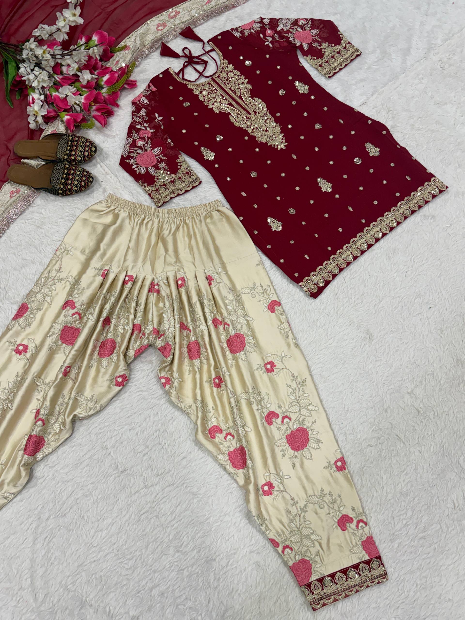 Elegant Embroidered Patiala Salwar Kameez with Georgette Dupatta Set