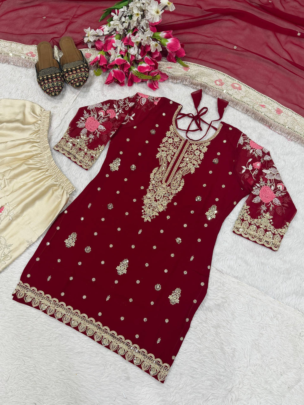 Elegant Embroidered Patiala Salwar Kameez with Georgette Dupatta Set