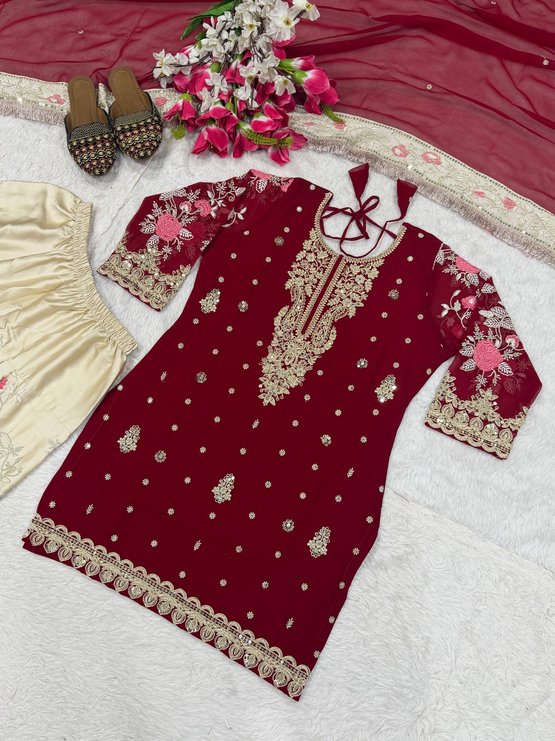 Elegant Embroidered Patiala Salwar Kameez with Georgette Dupatta Set