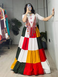 Navratri Chaniya Choli in Pure Rayon Cotton Multi-Coloured Frill Work & Hand Mirror Blouse