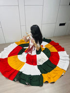 Navratri Chaniya Choli in Pure Rayon Cotton Multi-Coloured Frill Work & Hand Mirror Blouse