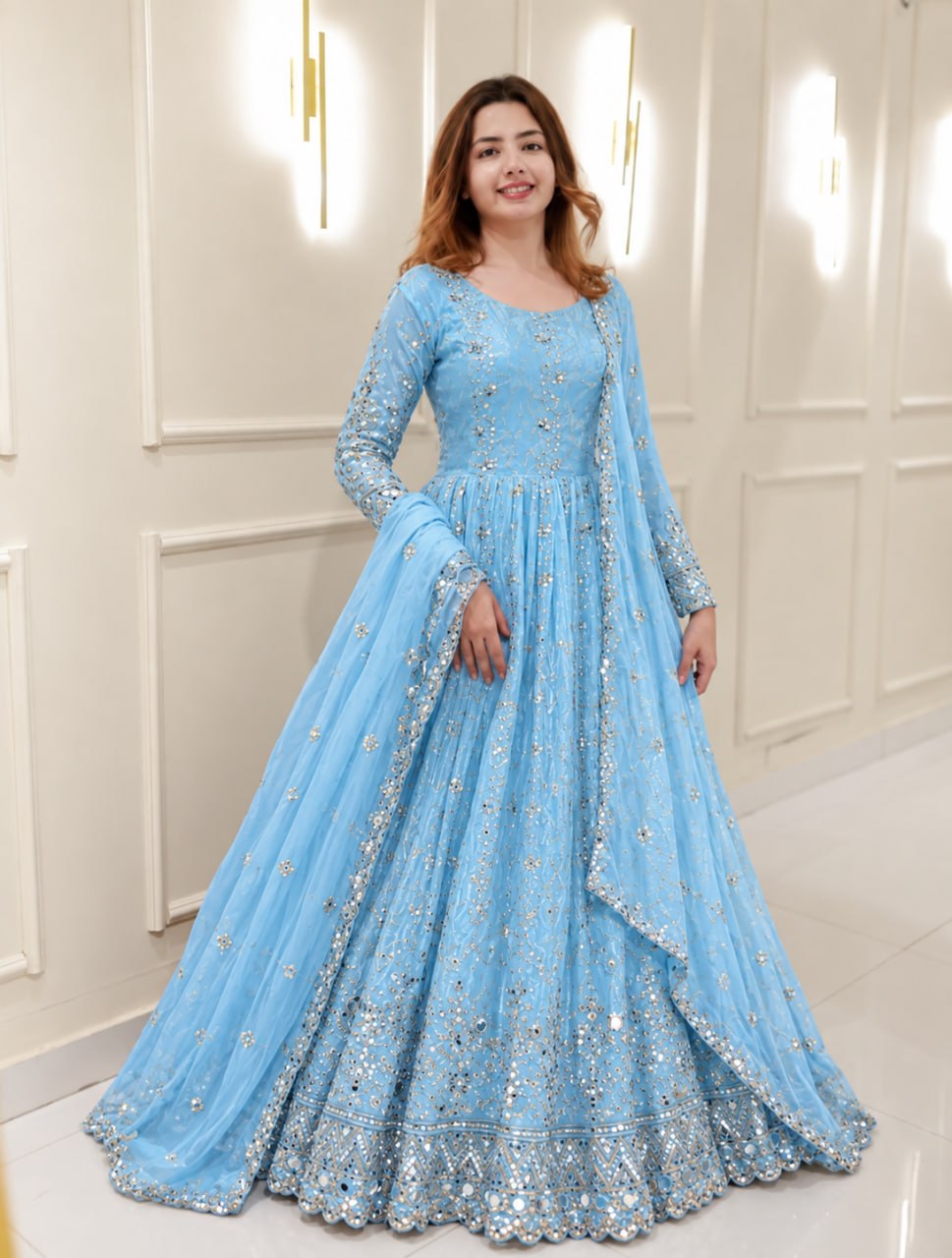 Naayra Embroidered Gown Pant Dupatta Set with Heavy Sequin Work, Festive Party Wear Style