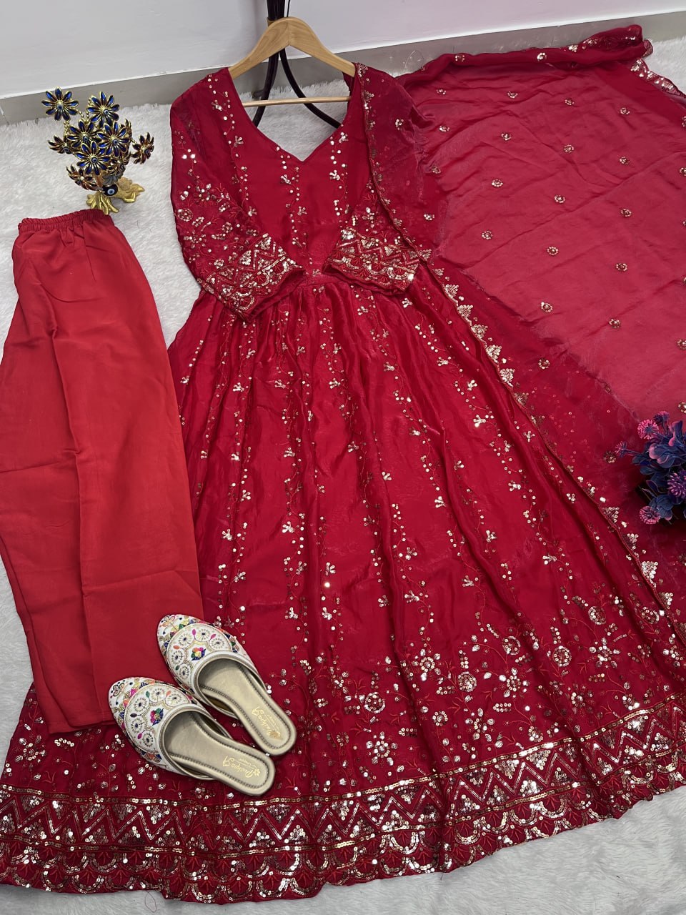 Naayra Embroidered Gown Pant Dupatta Set with Heavy Sequin Work, Festive Party Wear Style