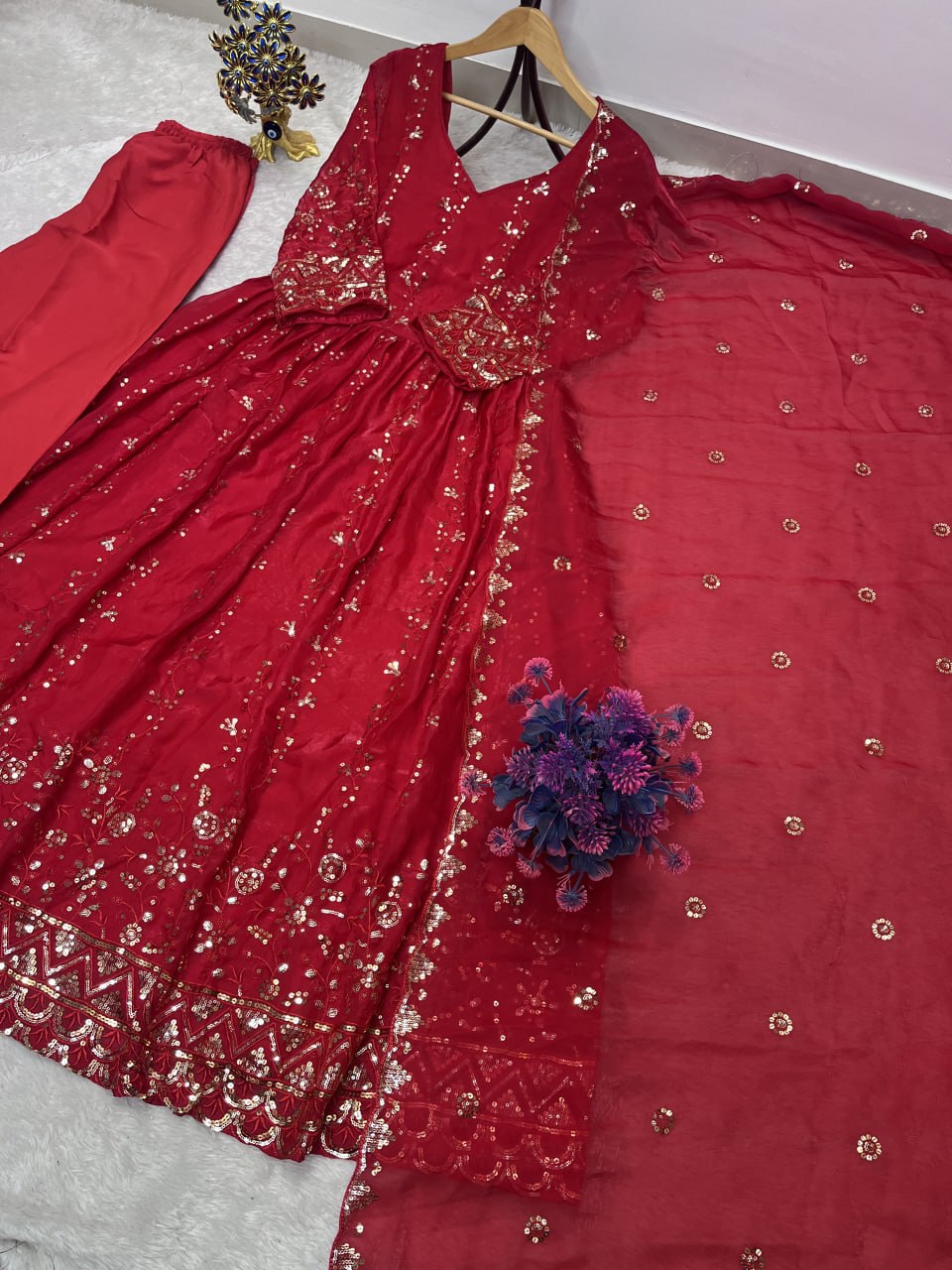 Naayra Embroidered Gown Pant Dupatta Set with Heavy Sequin Work, Festive Party Wear Style