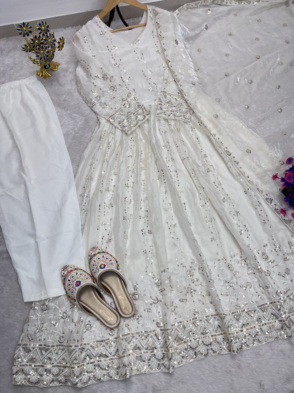 Naayra Embroidered Gown Pant Dupatta Set with Heavy Sequin Work, Festive Party Wear Style