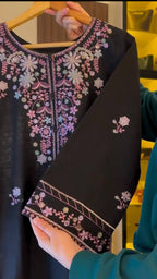 Rayon Satin Embroidered Top Palazzo Set with Potli Detailing, Sequin Work & Faux Georgette Dupatta