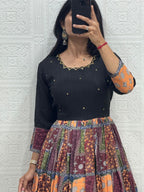 Aayushi Vichitra Silk & Muslin Handwork Gown with Lace Border Dupatta