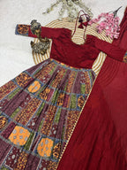 Aayushi Vichitra Silk & Muslin Handwork Gown with Lace Border Dupatta