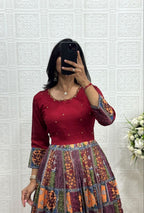 Aayushi Vichitra Silk & Muslin Handwork Gown with Lace Border Dupatta