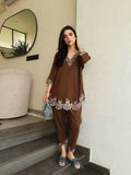 Elara French Crepe Embroidered Top Palazzo Co-Ord Set with Fully Stitched Pants