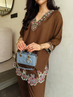 Elara French Crepe Embroidered Top Palazzo Co-Ord Set with Fully Stitched Pants