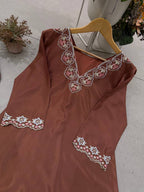 Elara French Crepe Embroidered Top Palazzo Co-Ord Set with Fully Stitched Pants
