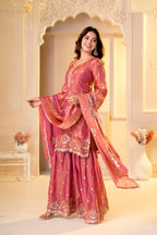 Zehra Fendy Silk Designer Sharara Suit with Multi Embroidery & Sequin Work, Fully Stitched Sharara and Matching Dupatta