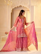 Zehra Fendy Silk Designer Sharara Suit with Multi Embroidery & Sequin Work, Fully Stitched Sharara and Matching Dupatta