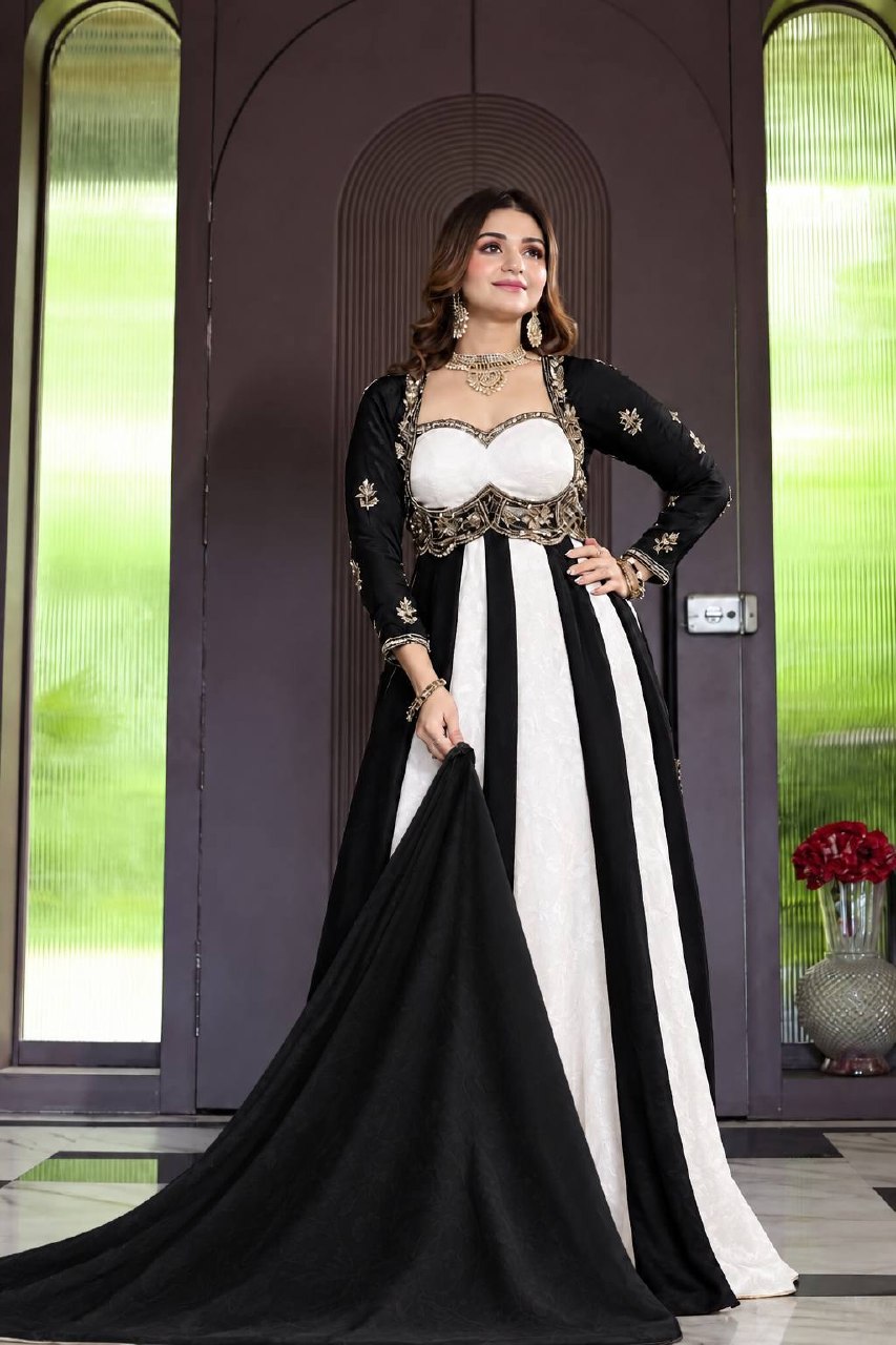 Virellia Designer Heavy Fandy Silk Anarkali Suit with 3mm Sequin & Embroidery Work Dupatta