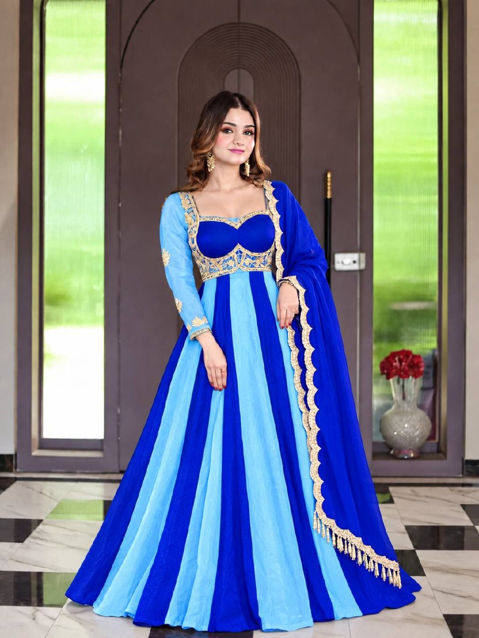 Virellia Designer Heavy Fandy Silk Anarkali Suit with 3mm Sequin & Embroidery Work Dupatta