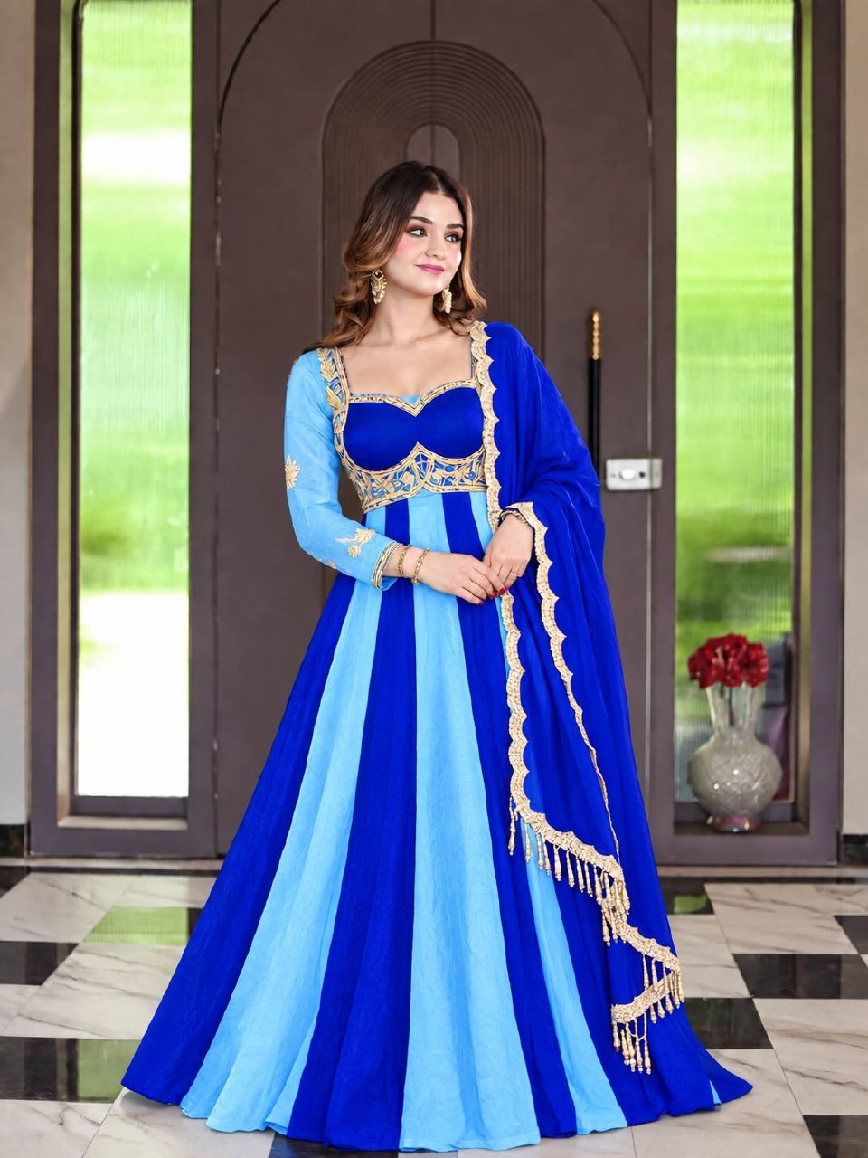 Virellia Designer Heavy Fandy Silk Anarkali Suit with 3mm Sequin & Embroidery Work Dupatta