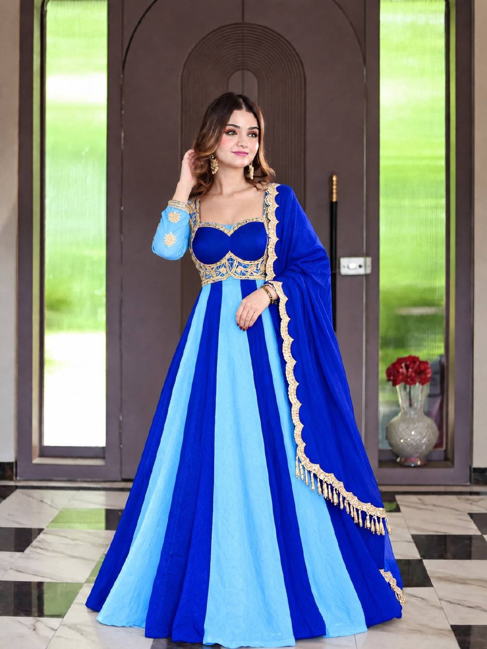 Virellia Designer Heavy Fandy Silk Anarkali Suit with 3mm Sequin & Embroidery Work Dupatta