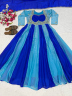 Virellia Designer Heavy Fandy Silk Anarkali Suit with 3mm Sequin & Embroidery Work Dupatta