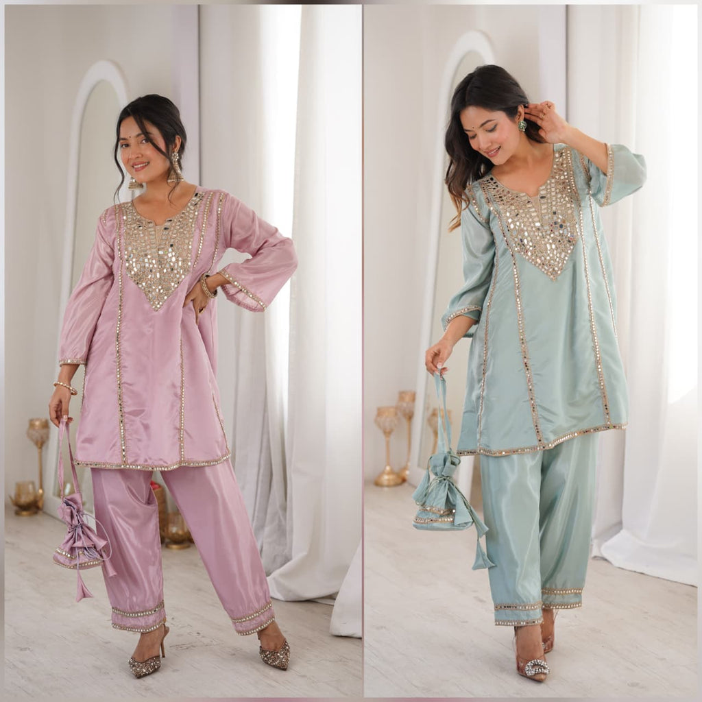 Premium Mirror Embroidered Co-Ord Set with Matching Batwa