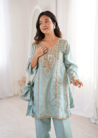 Premium Mirror Embroidered Co-Ord Set with Matching Batwa