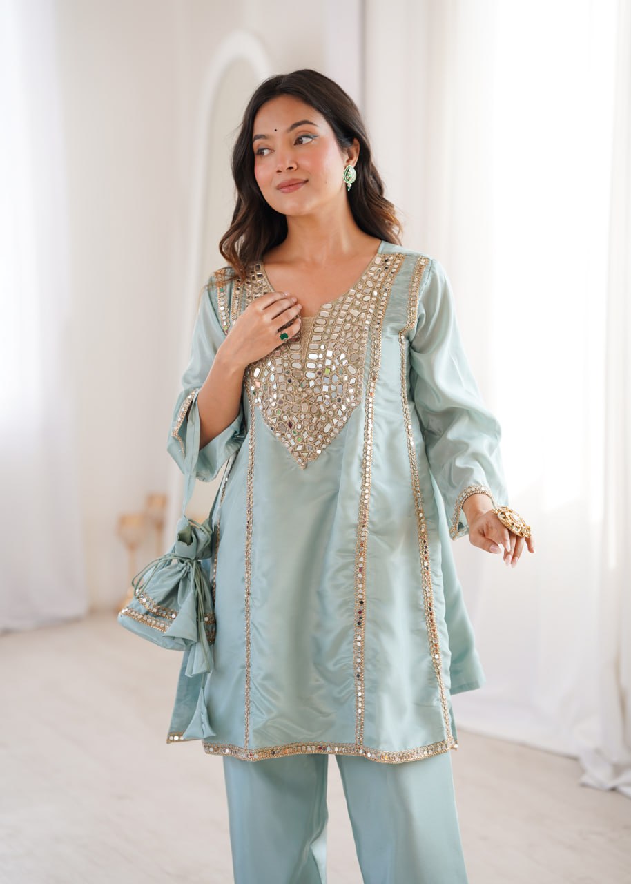 Premium Mirror Embroidered Co-Ord Set with Matching Batwa