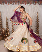 Ishyra Muslin Cotton Digital Print Lehenga with Gota Zari Silk Embroidered Blouse & Georgette Dupatta