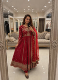 Ishvika Faux Georgette Sequins & Zari Embroidered Gown with Pant & Organza Silk Dupatta Set