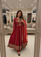 Ishvika Faux Georgette Sequins & Zari Embroidered Gown with Pant & Organza Silk Dupatta Set