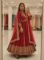 Ishvika Faux Georgette Sequins & Zari Embroidered Gown with Pant & Organza Silk Dupatta Set