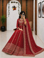 Ishvika Faux Georgette Sequins & Zari Embroidered Gown with Pant & Organza Silk Dupatta Set