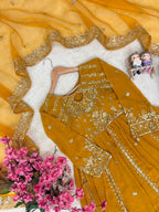 Ishvika Faux Georgette Sequins & Zari Embroidered Gown with Pant & Organza Silk Dupatta Set
