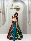 Mehr Navratri Pure Cotton Multi Print Lehenga Choli with Heavy Embroidery, Handcrafted Latkan