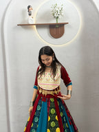 Mehr Navratri Pure Cotton Multi Print Lehenga Choli with Heavy Embroidery, Handcrafted Latkan