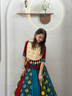 Mehr Navratri Pure Cotton Multi Print Lehenga Choli with Heavy Embroidery, Handcrafted Latkan