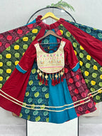 Mehr Navratri Pure Cotton Multi Print Lehenga Choli with Heavy Embroidery, Handcrafted Latkan