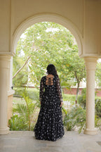 Sitara Navratri 2026 Bandhani Print Faux Georgette Gown with Kutchi Patchwork & 12 Meter Flair