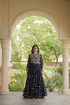 Sitara Navratri 2026 Bandhani Print Faux Georgette Gown with Kutchi Patchwork & 12 Meter Flair