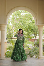 Sitara Navratri 2026 Bandhani Print Faux Georgette Gown with Kutchi Patchwork & 12 Meter Flair