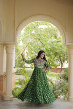 Sitara Navratri 2026 Bandhani Print Faux Georgette Gown with Kutchi Patchwork & 12 Meter Flair