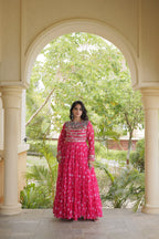 Sitara Navratri 2026 Bandhani Print Faux Georgette Gown with Kutchi Patchwork & 12 Meter Flair