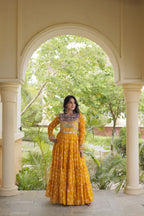 Sitara Navratri 2026 Bandhani Print Faux Georgette Gown with Kutchi Patchwork & 12 Meter Flair