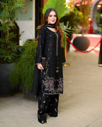 Iraaya Heavy Satin Glass Embroidered Kurti with Farshi Pant & Dupatta Set