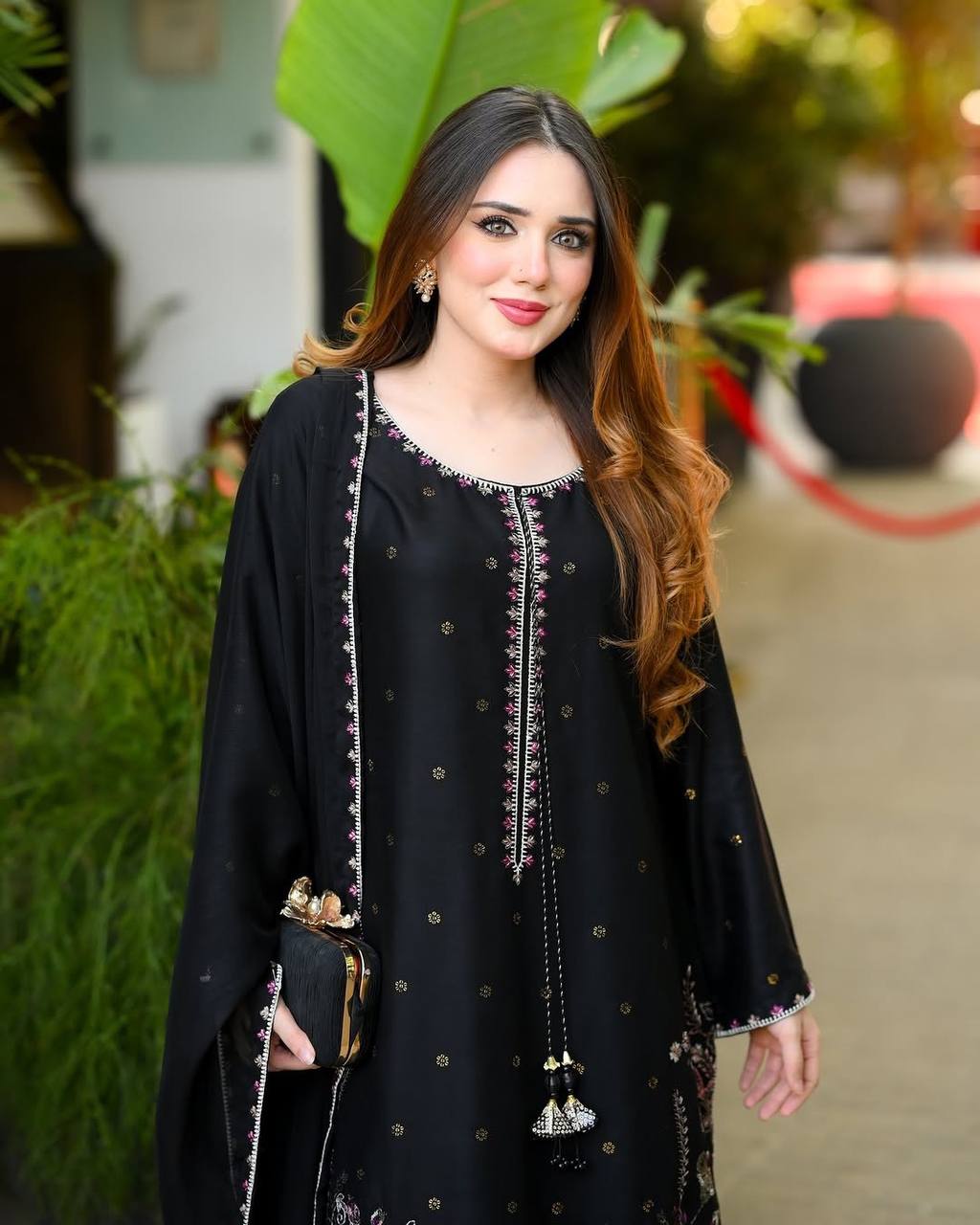 Iraaya Heavy Satin Glass Embroidered Kurti with Farshi Pant & Dupatta Set
