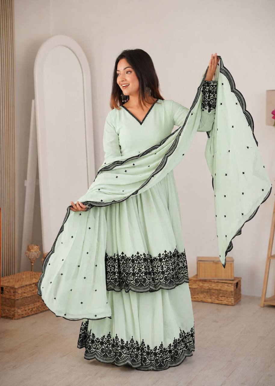 Zahira Premium Faux Georgette Thread Embroidered Palazzo Suit with Dupatta