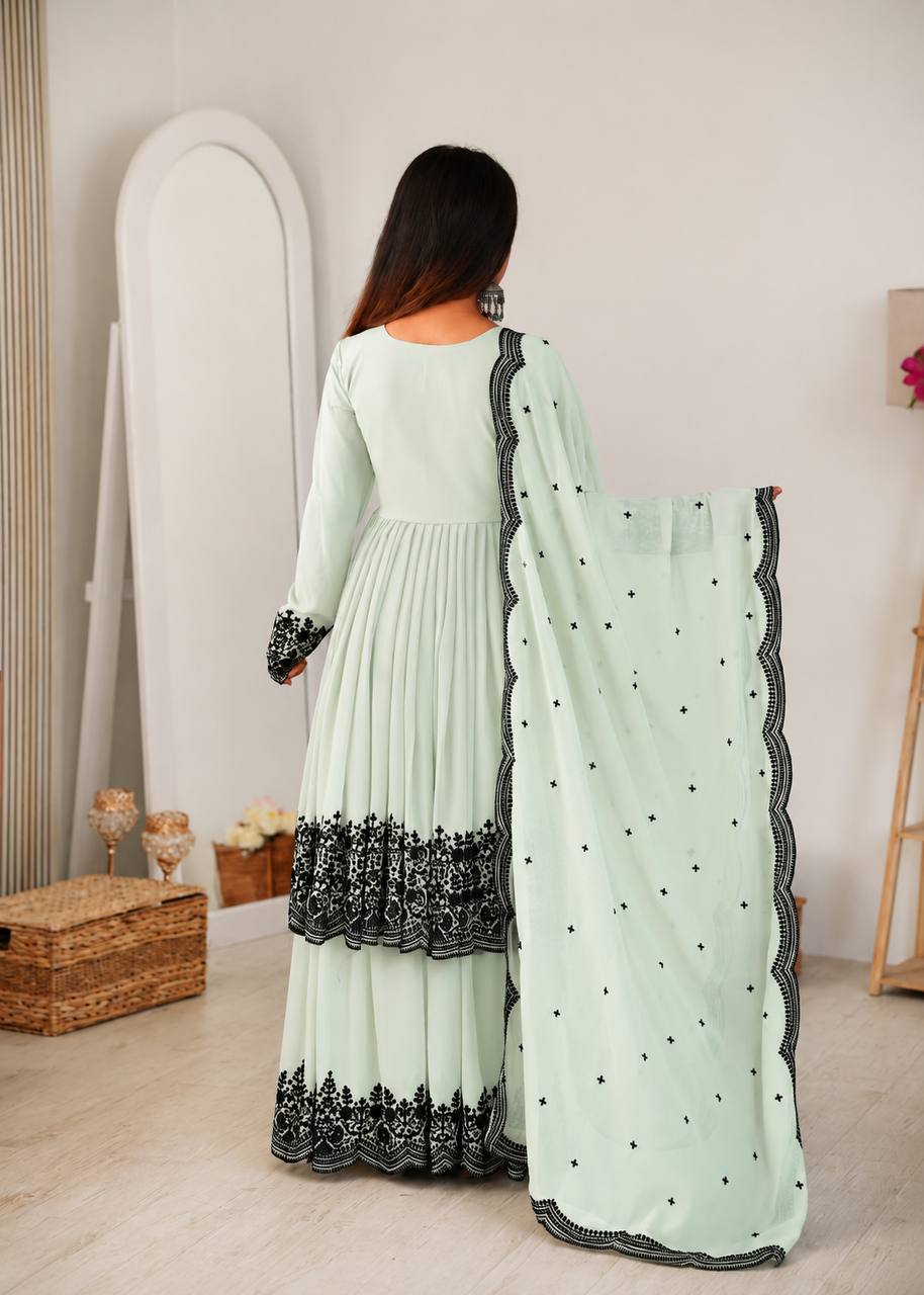 Zahira Premium Faux Georgette Thread Embroidered Palazzo Suit with Dupatta